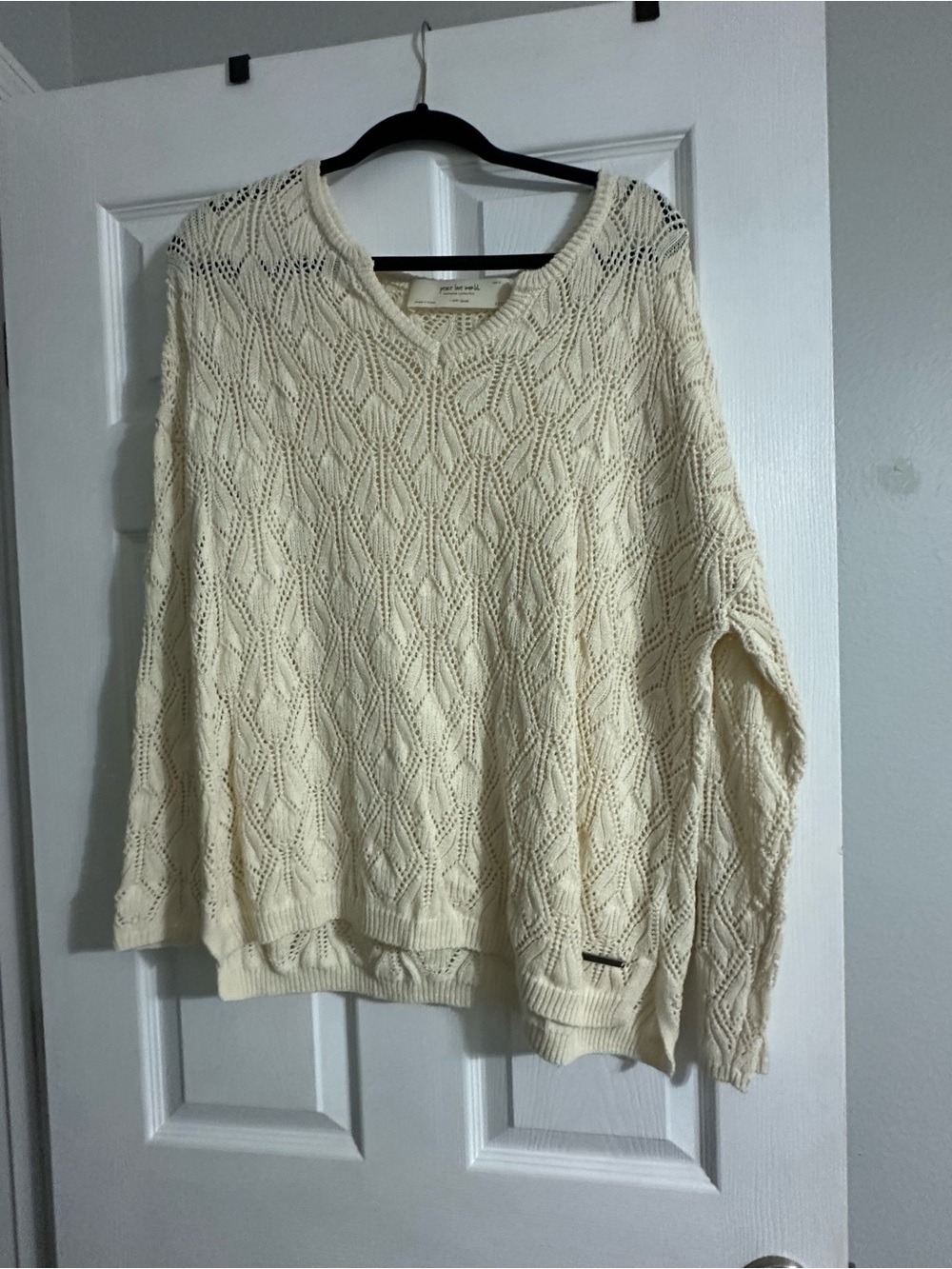 Peace Love World Cream Cable-Knit V-Neck Sweater